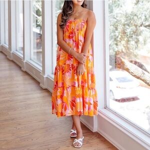 NWT Abel the Label Anthropologie Floral Strapless Midi Tiered Midi Dress Medium